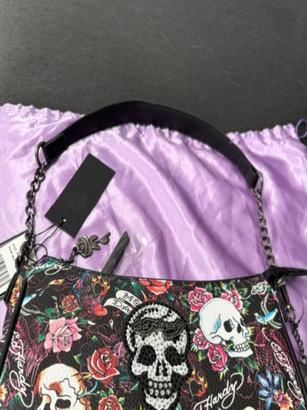 Ed Hardy Y2K Rhinestone Skull Crossbody Shoulder Bag EHH481-42-0ML NWT